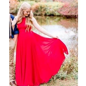 Lulus Floor-length Red Dress - Size S (Chiffon)